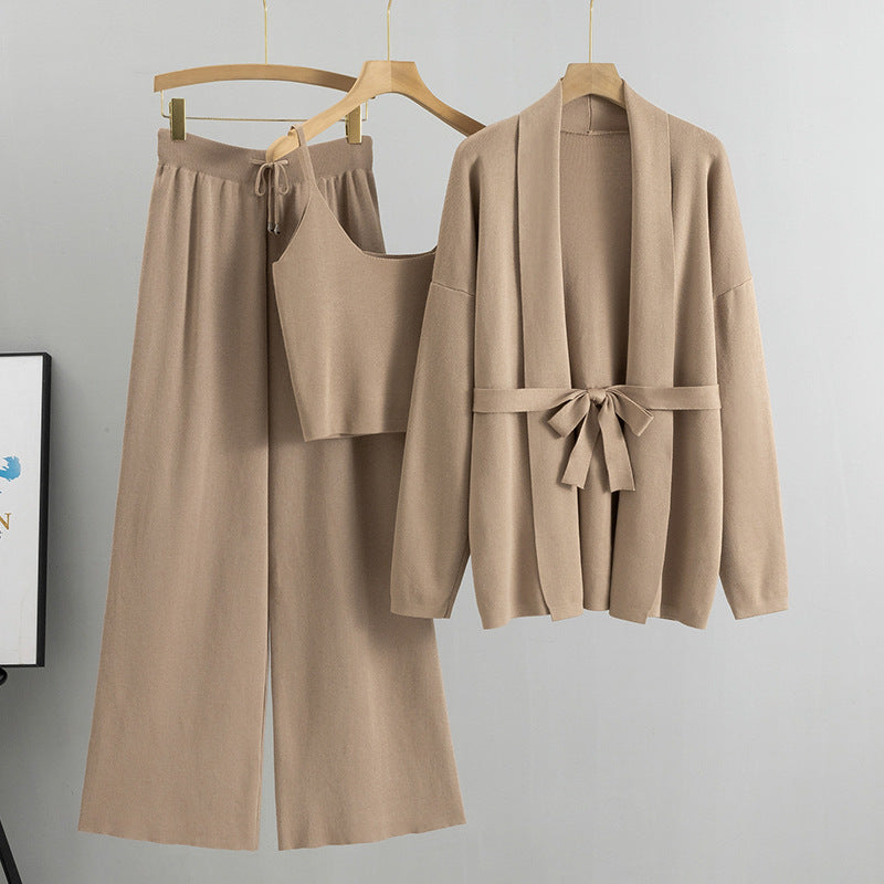 Women's Loose European Goods Knitted Sling Three-piece Fashion Casual Suit