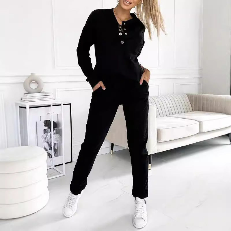 Women's Half Button Long Sleeve Sports Fashion Casual Suit