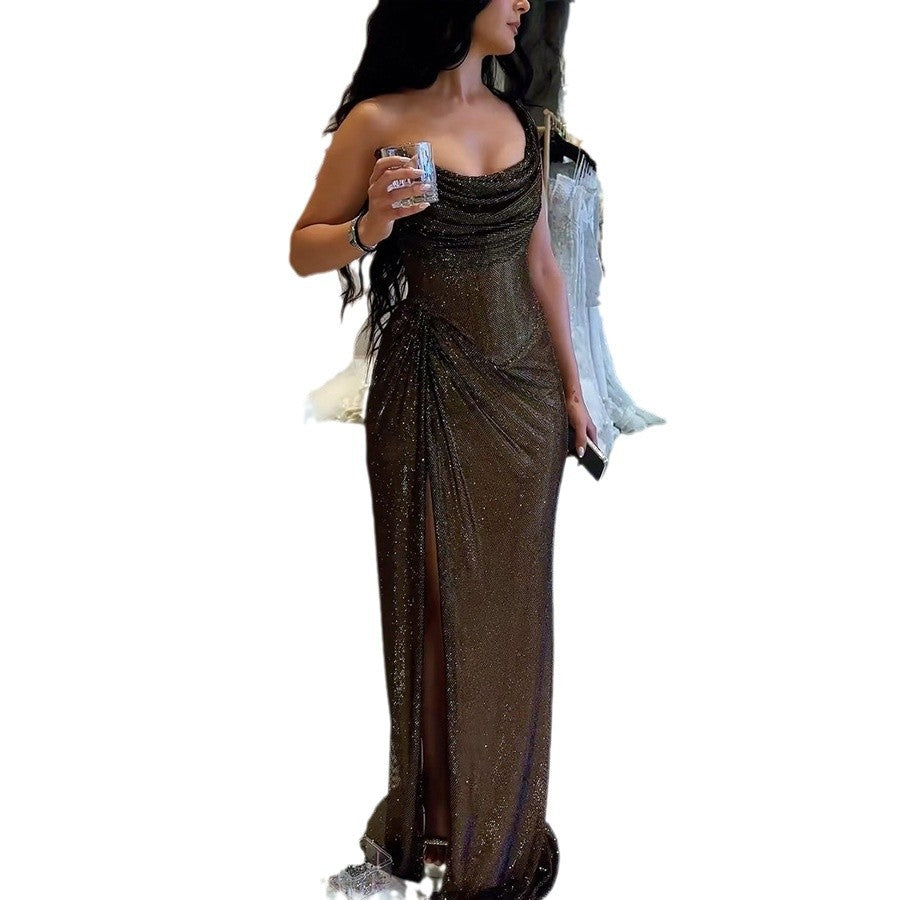 Women's Ok Fork Gold Sier Silk Dress Casual Dresses