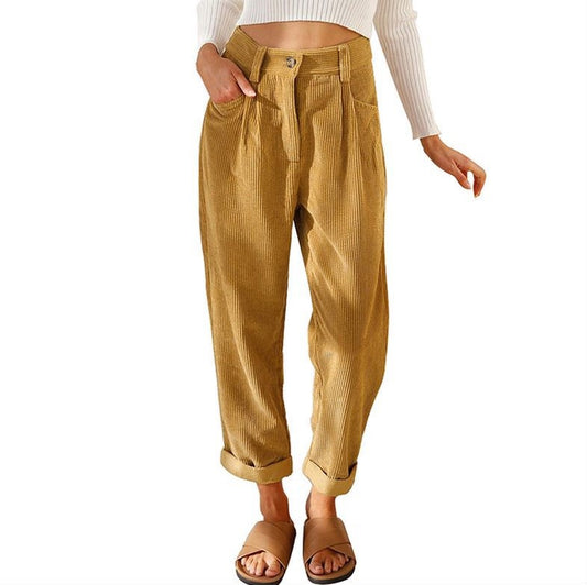 Women's Casual Solid Color Corduroy Loose Straight Pants