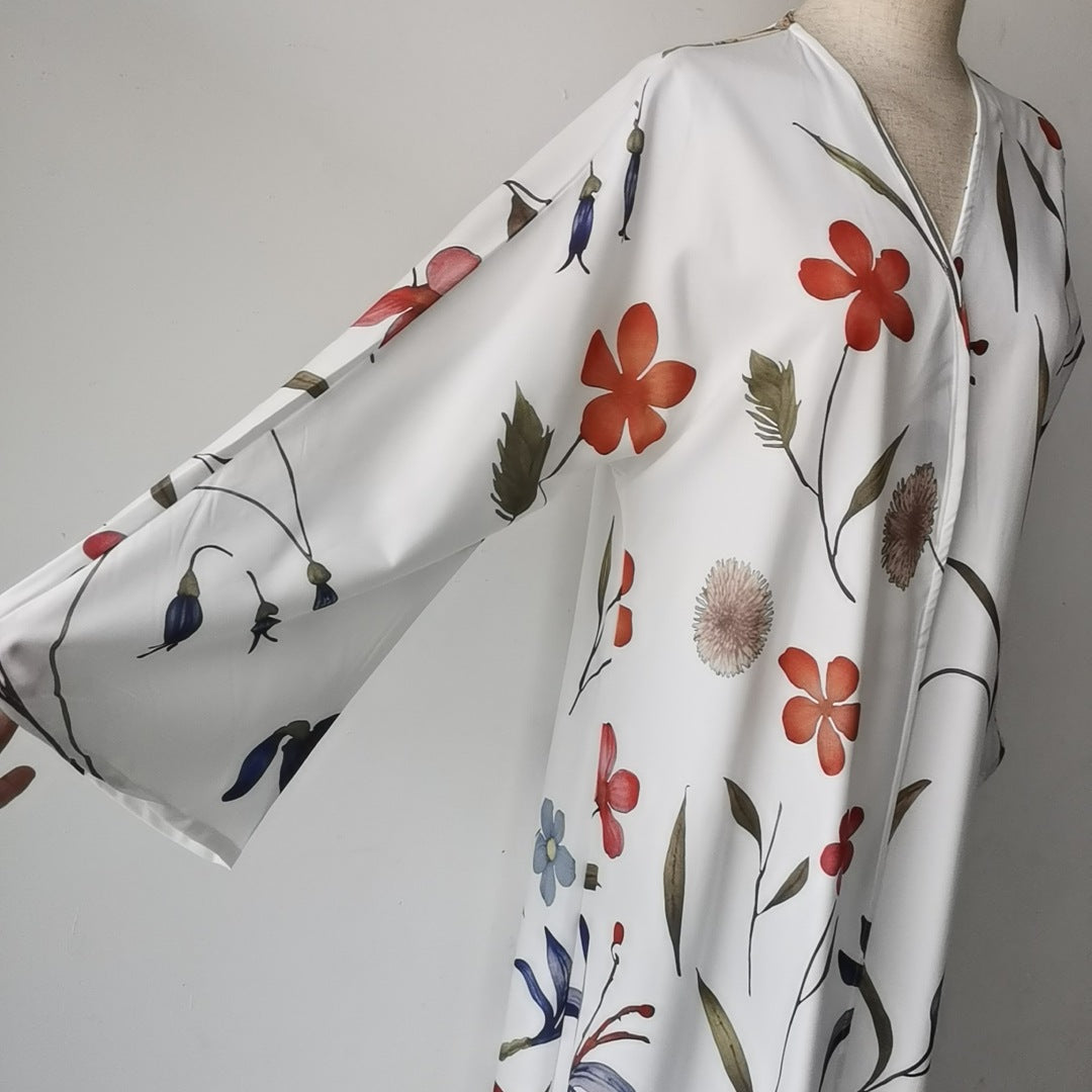 Women's Retro Style Long Extended Sleeve Ethnic Printed Tape Dress