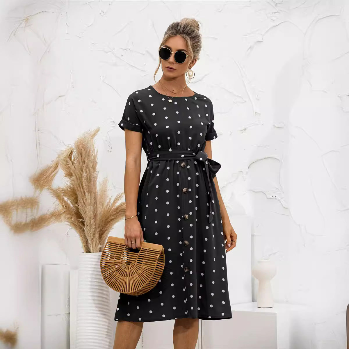 Trendy Summer Popular Polka Dot Breasted Dress