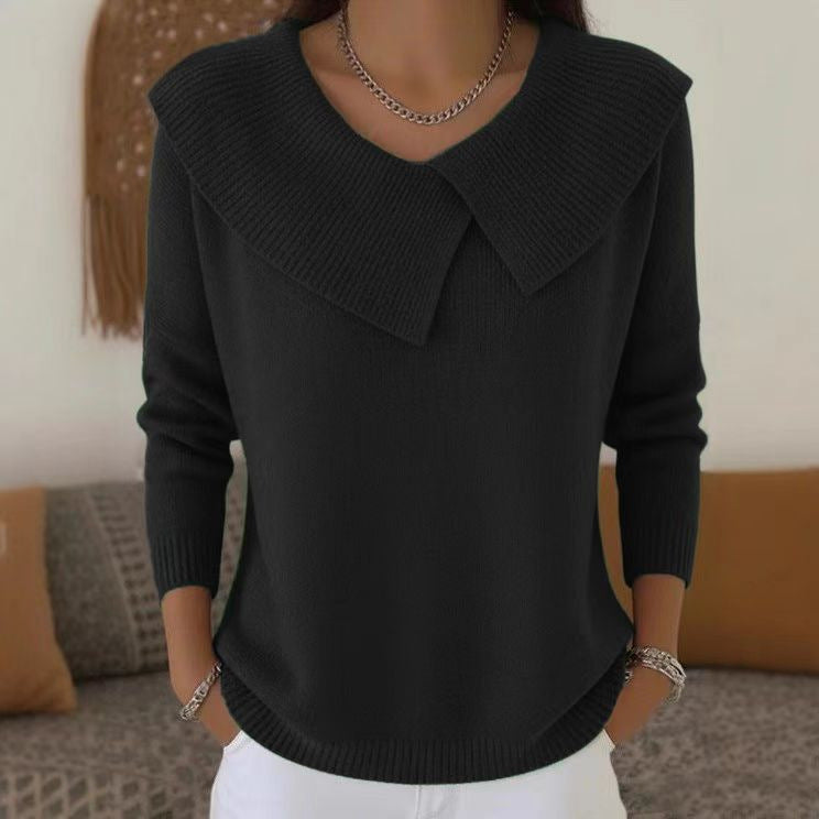 Fashionable Korean Style Retro Cute Temperament Slimming Lapel Versatile Knitted Women's Sweater