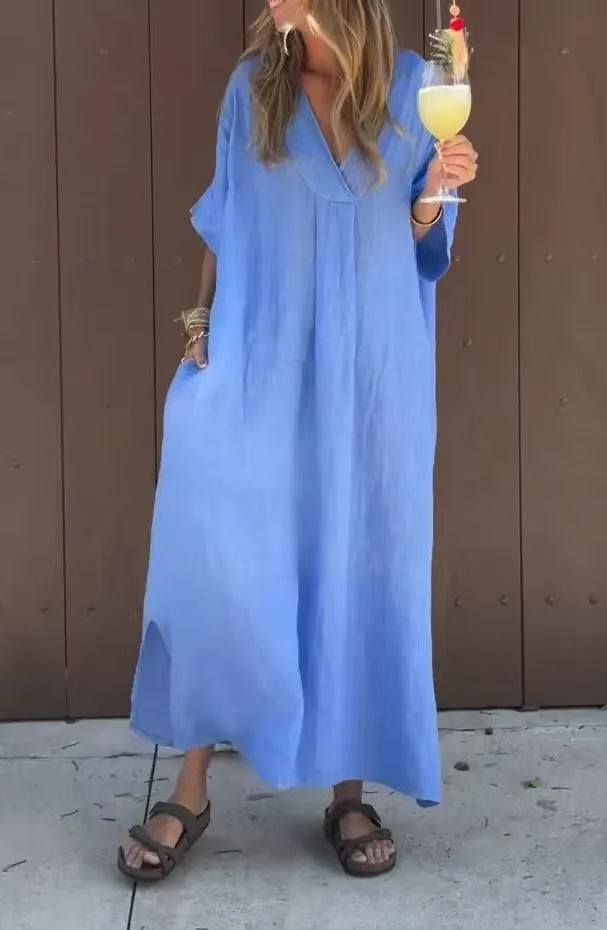 Comfortable Spring Cotton Casual Short-sleeved Long Dress