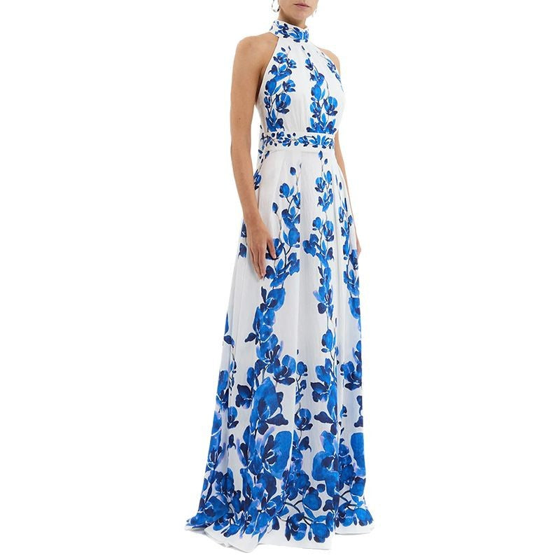Fashion Printed Casual Vacation Halter Long Dress