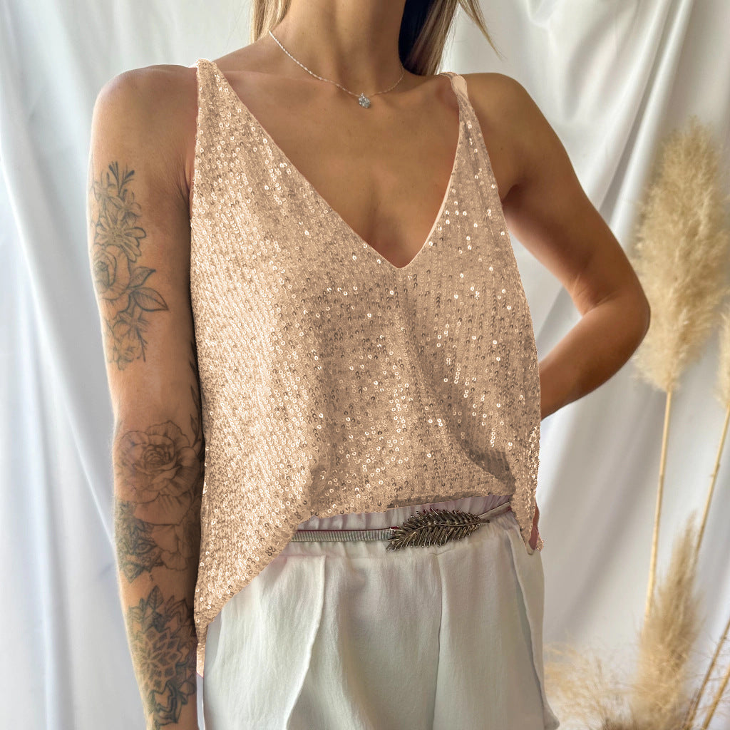 Outer Wear Camisole Sexy Shiny Sleeveless Tops