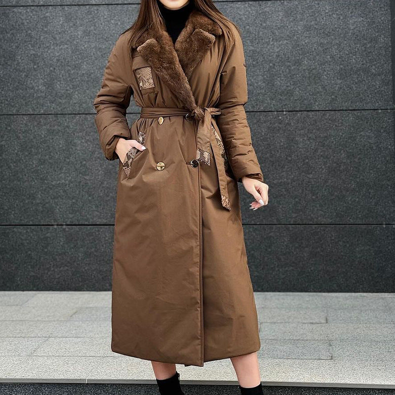 Women's Winter Fashion Solid Color Furry Lapel Tied Jackets
