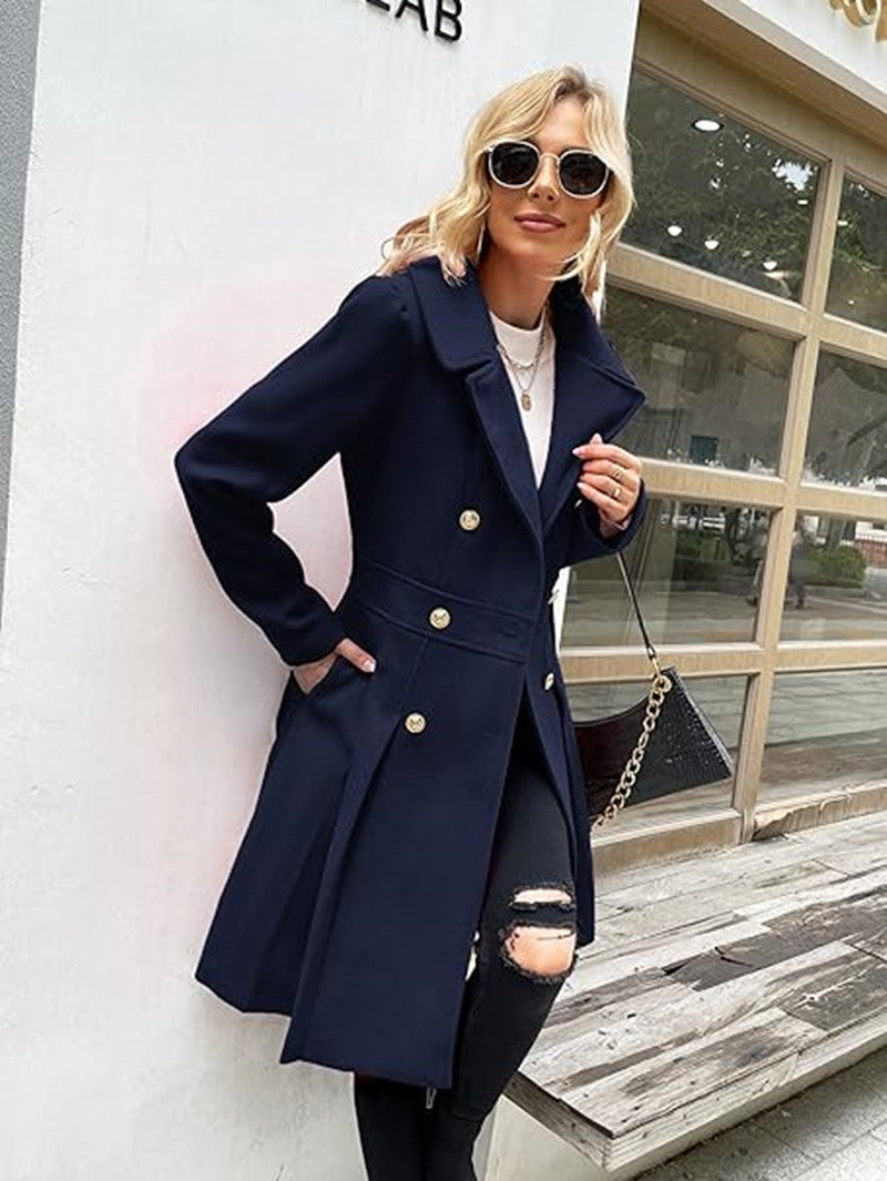 Women's Beautiful Long Woolen Double Breasted Coats