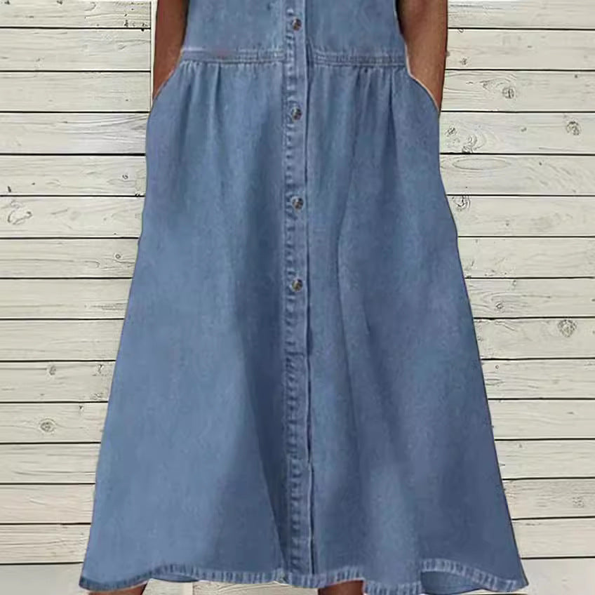 Spring Collar Casual Denim Sleeve Dress Shorts