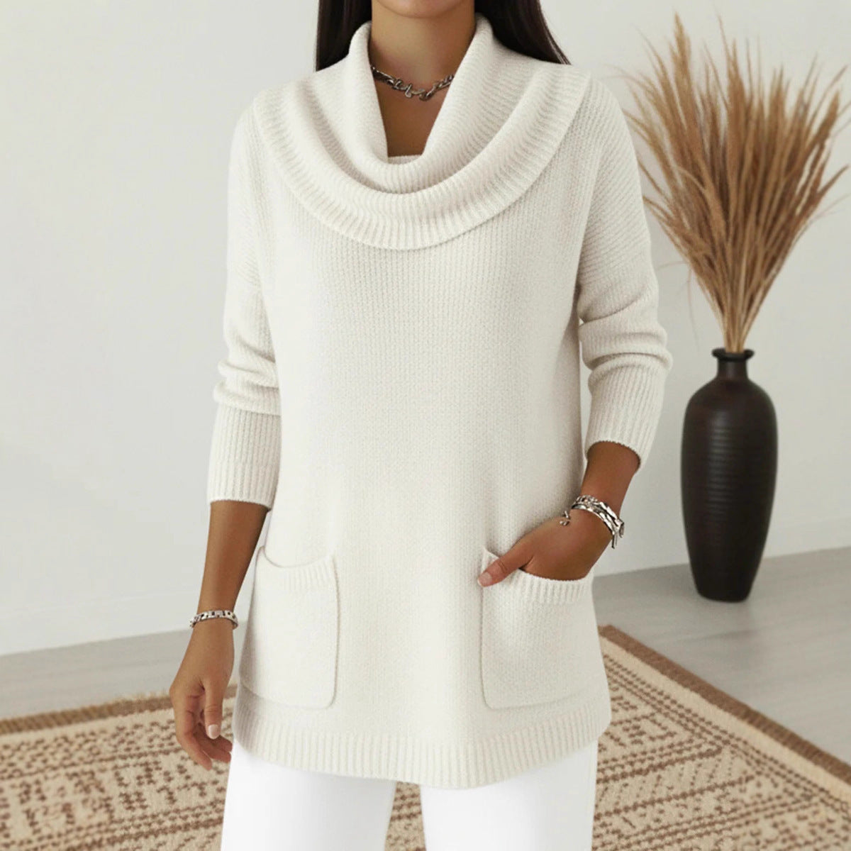 Women's Solid Color Pocket Long Sleeve Tops