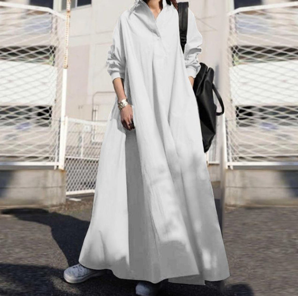 Women's Loose Long Sleeve Big Hem Solid Dress