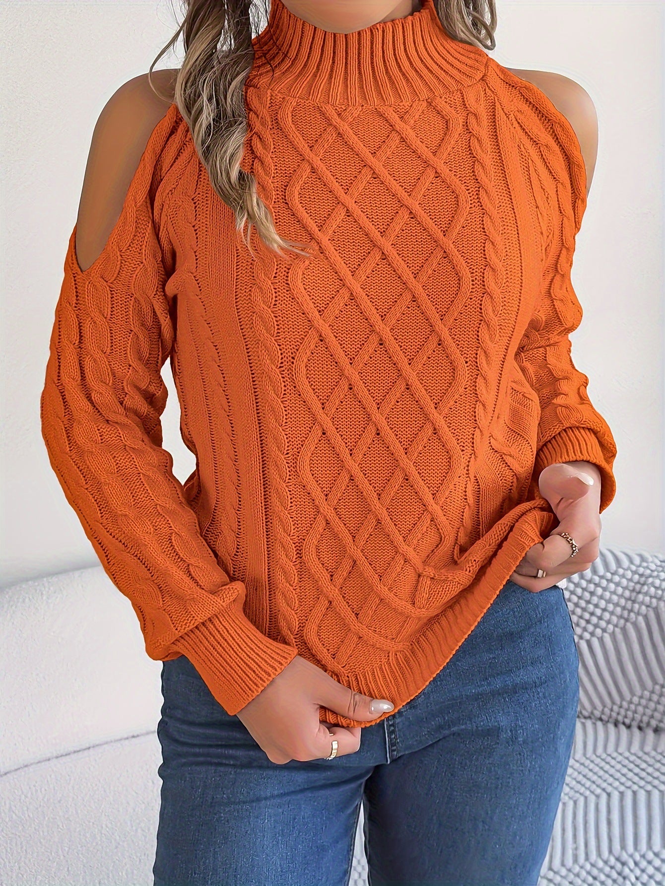 Women's Casual Twist Collar Long Sleeves Pullover Sweater