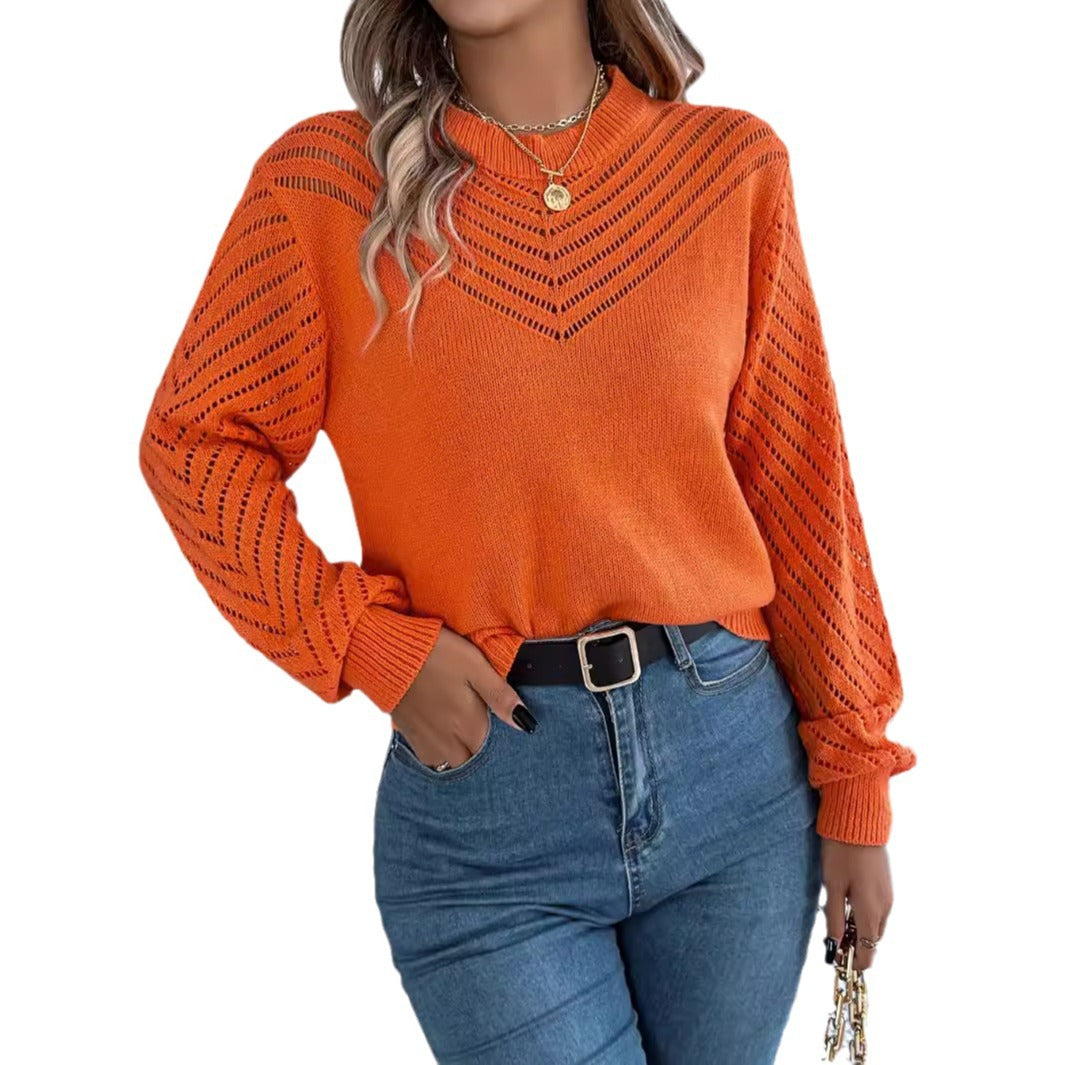 Women's Casual Solid Color Round Neck Lantern Sweater