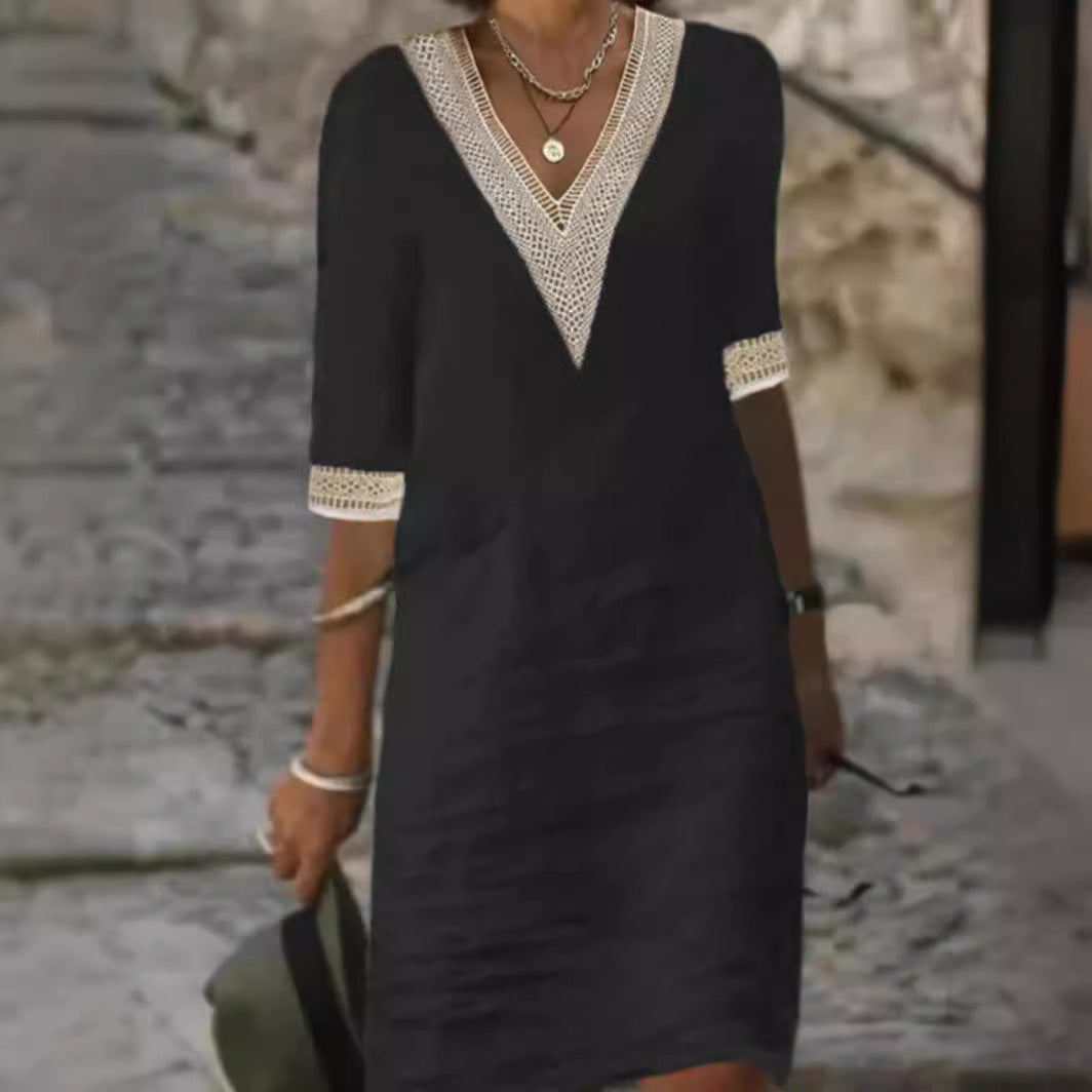 Women's Solid Color Cotton Linen Casual Dress