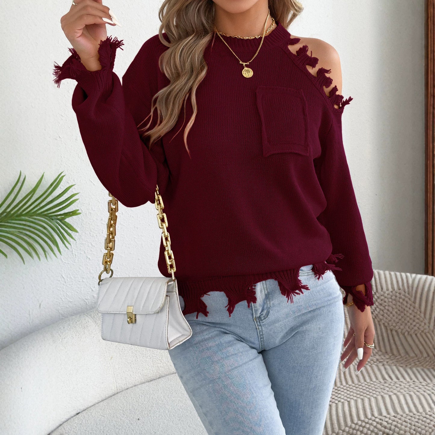 Women's Casual Cut-out Long Sleeve Pullover Clothing