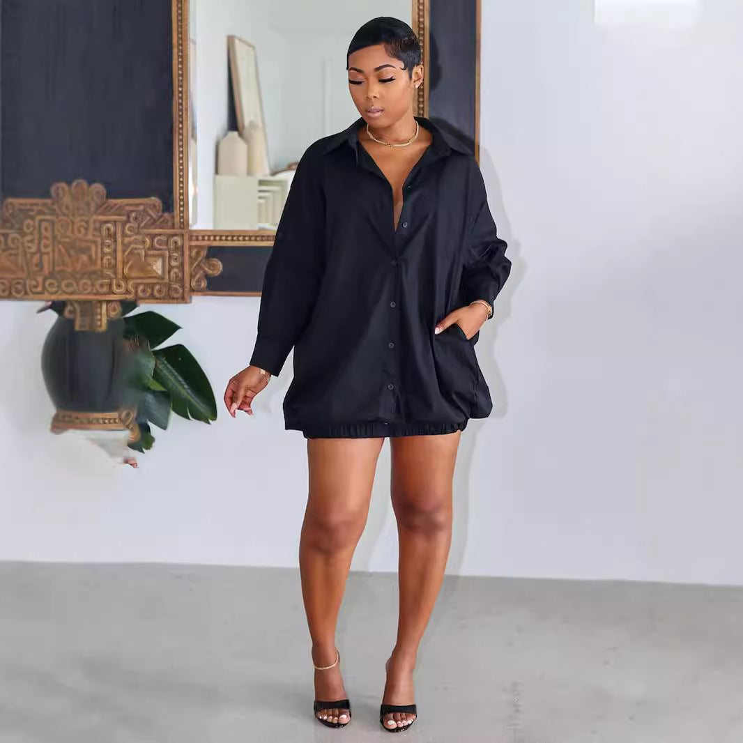 Women's Autumn Solid Color Buttons Loose Shirt Clothing