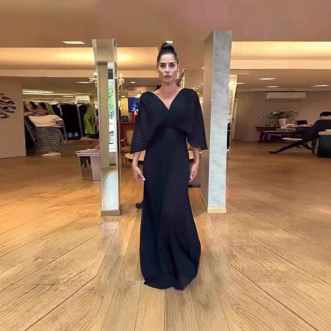 Solid Color Batwing Sleeve High Waist Dresses