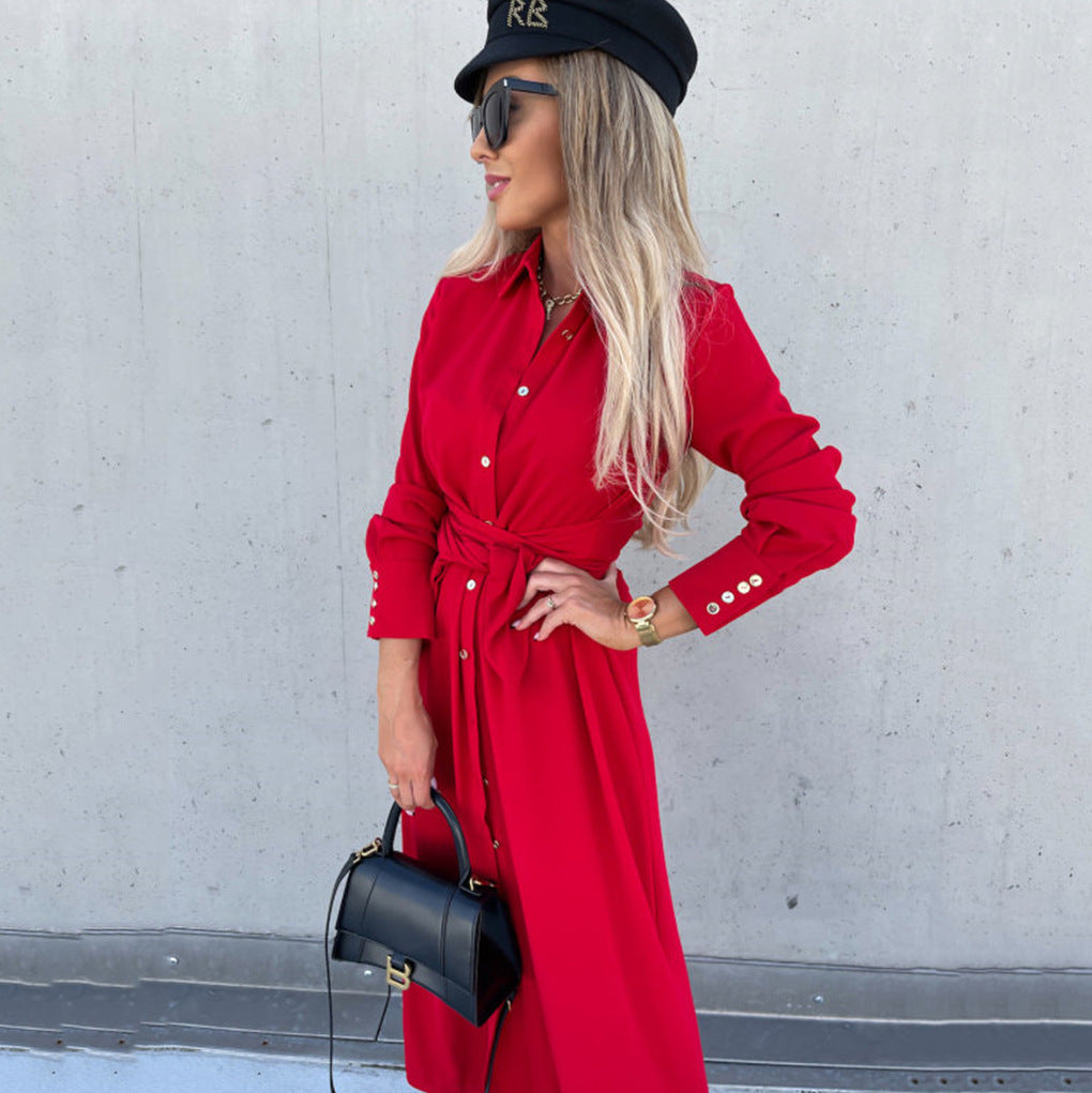 Women's Long Solid Color Sleeve Big Hem Dress