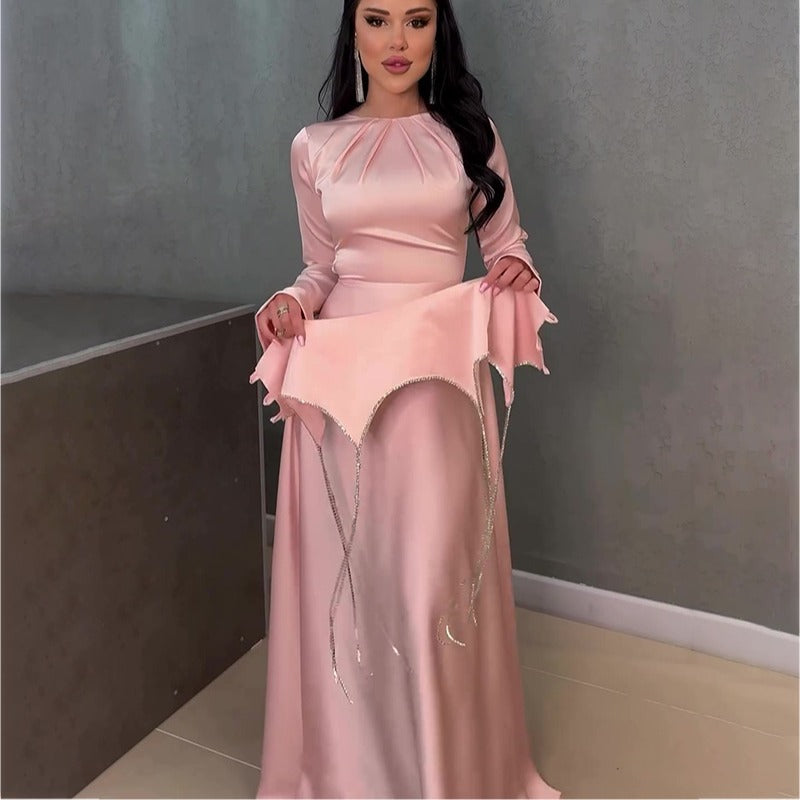 Autumn Solid Color Long Sleeve Chain Dresses