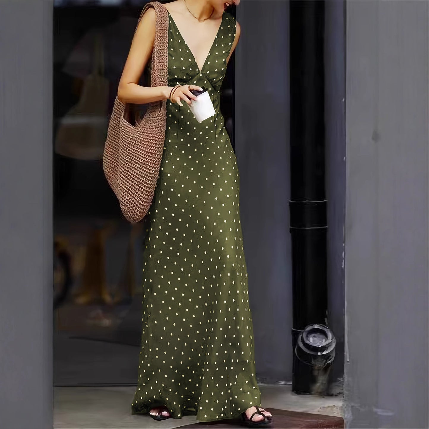 Women's Vintage Satin Polka Dot Dress Elegant Dresses