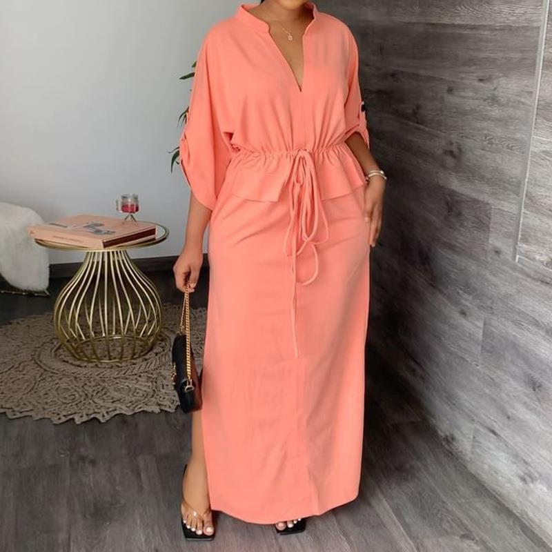 Women's Fashion Stand Collar Slit Maxi Dress Dresses