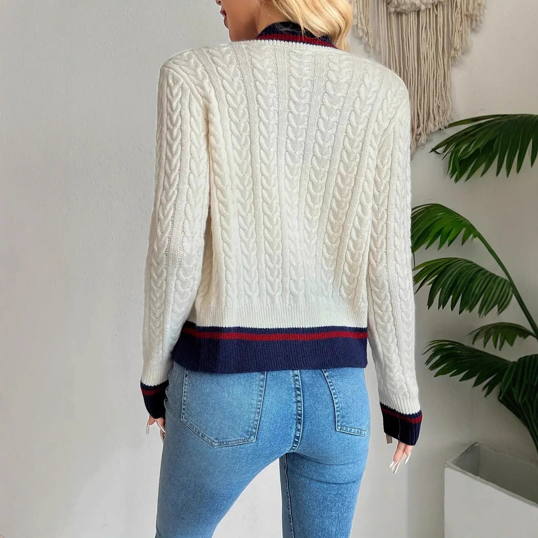 Women's Contrast Color Preppy Style Button Knitted Women's Sweater