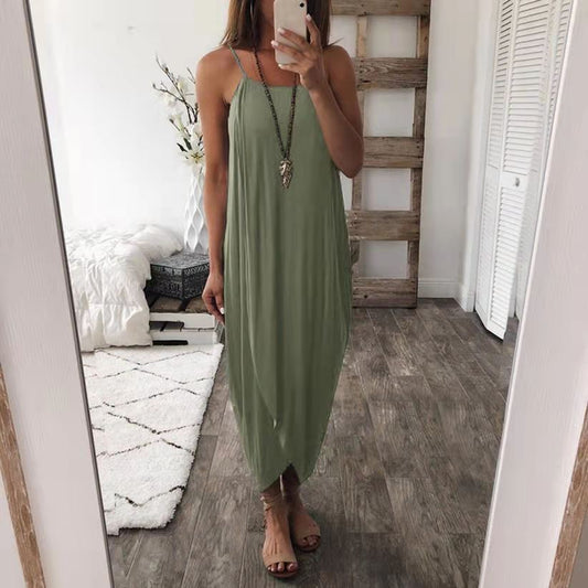 Knitted Sling Loose Irregular Dress Solid Dresses