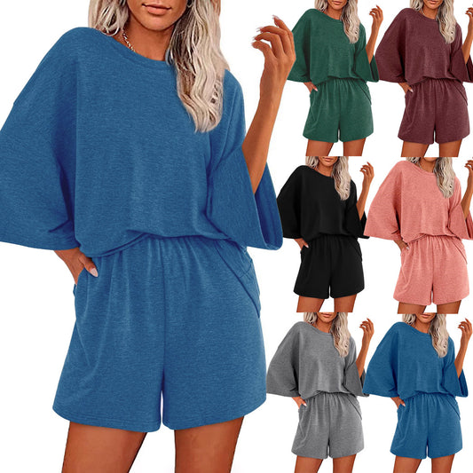 Women's Loose Round Neck T-shirt Sleeve Two-piece Fashion Casual Suit