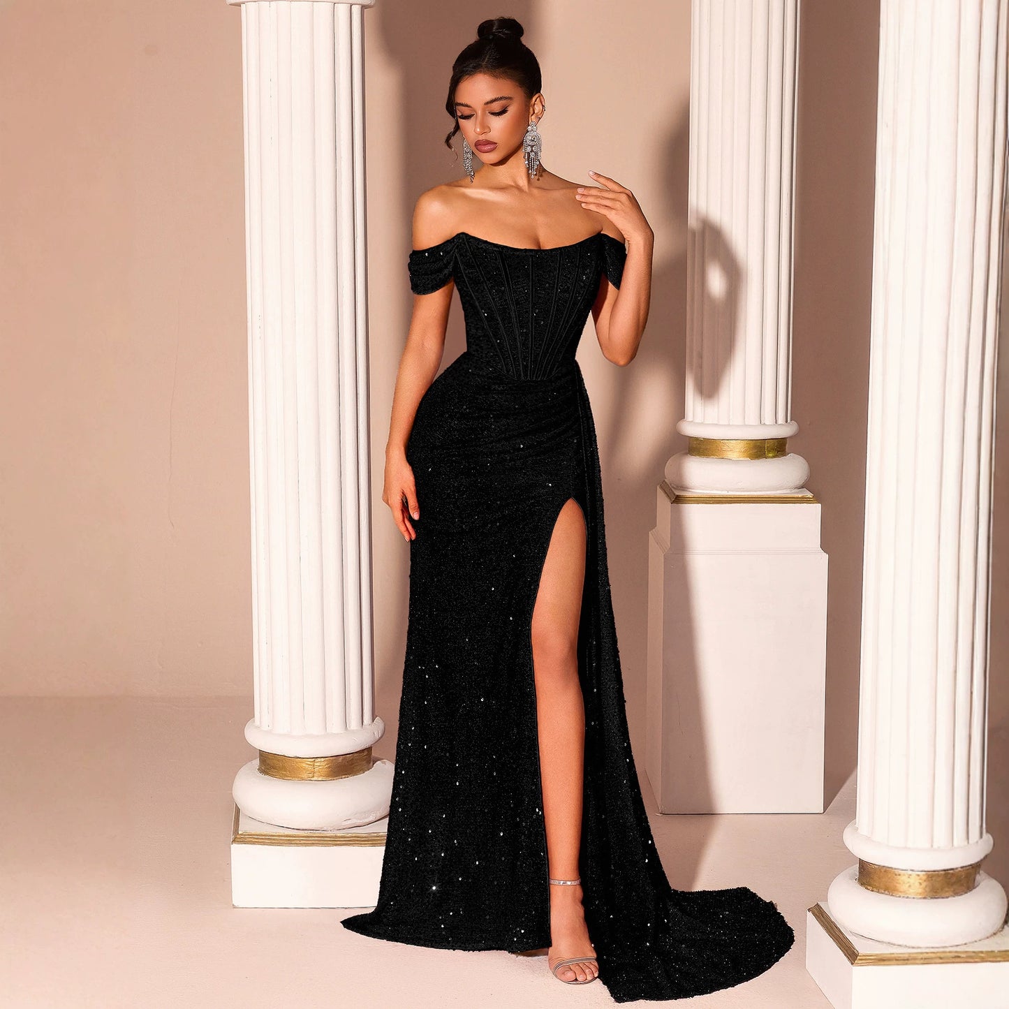 Sequined Slim Fit Slimming Fishtail Bridal Toast Dress