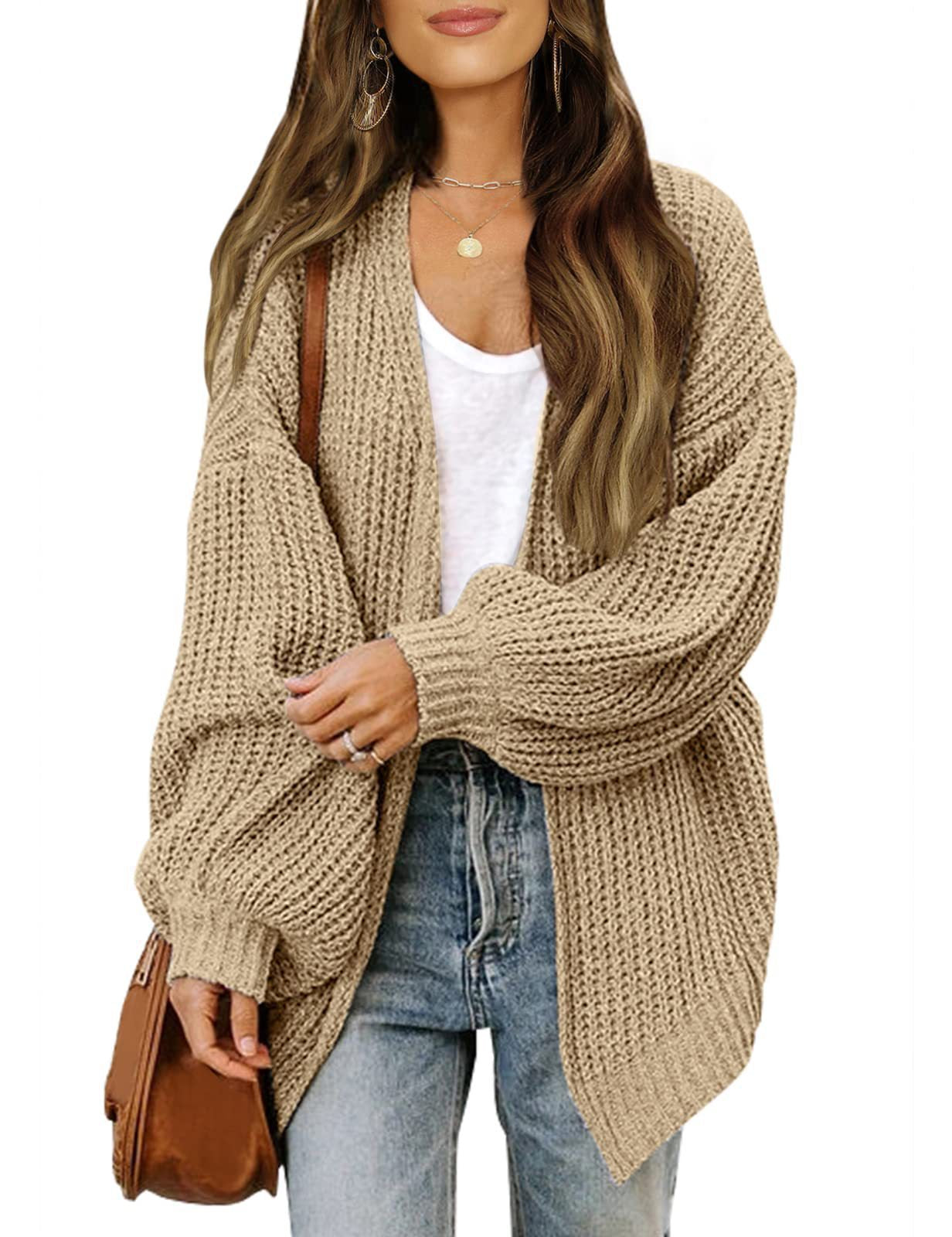 Women's Lantern Sleeve Coarse Yarn Pocket Knitted Women's Sweater