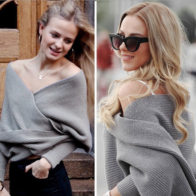 V-shaped Cross Knitted Thread Sexy Shawl Women's Sweater