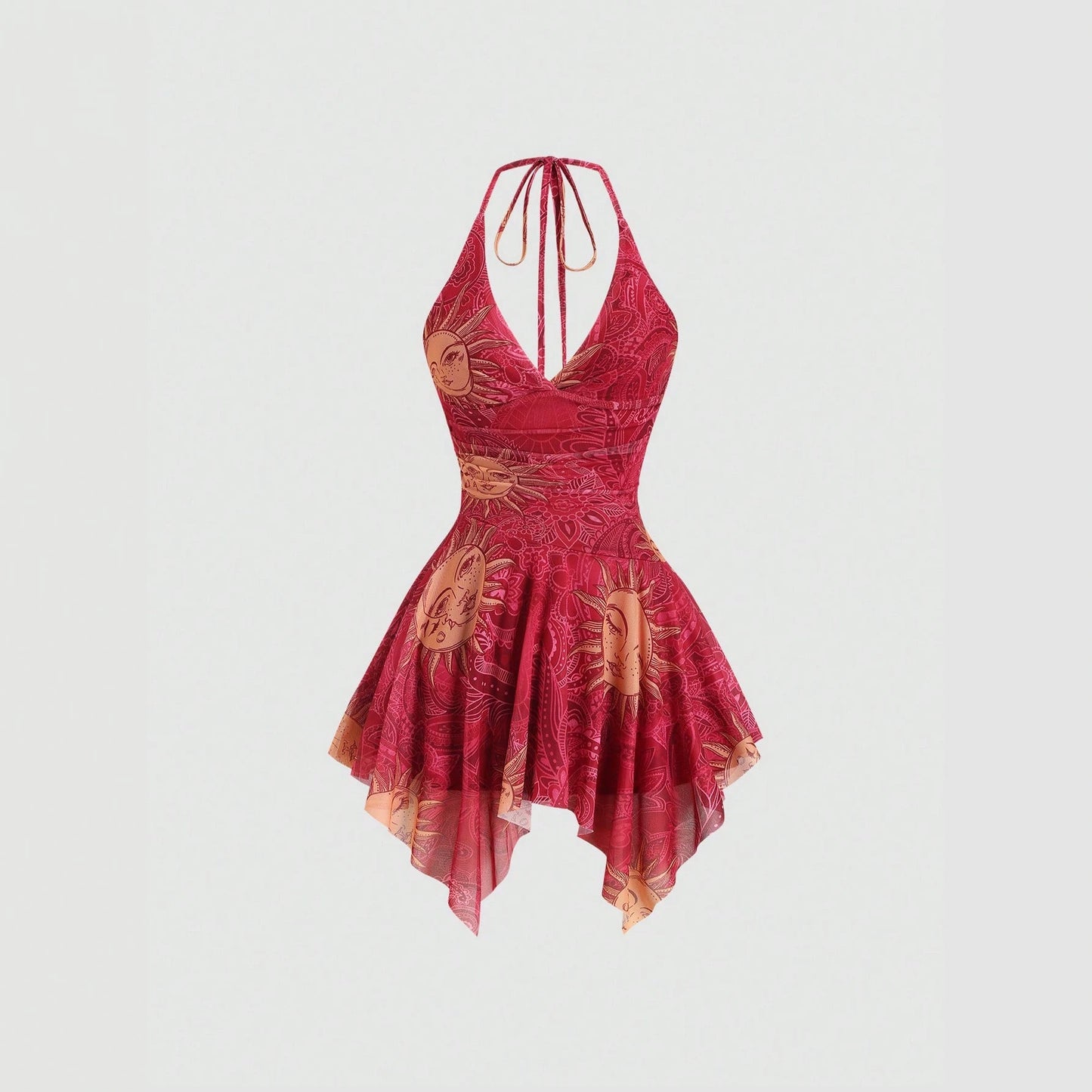 Holiday Mesh Suspender Sexy Irregular Hem Dress