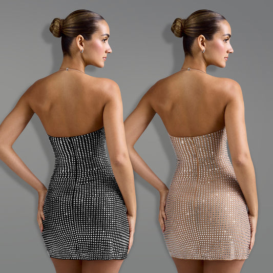 Women's Fashion Wear Sexy Halter Rhinestone Arm Dresses