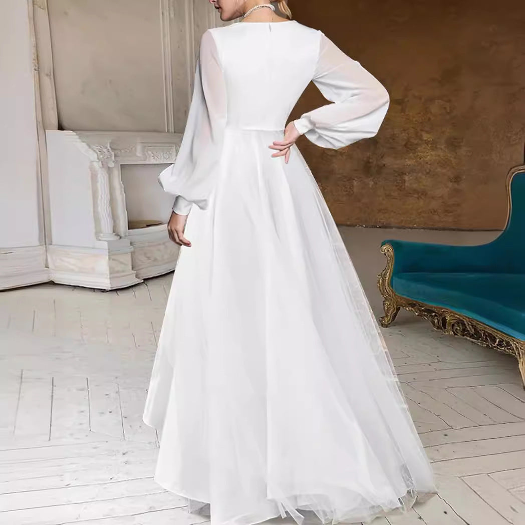 Women's Elegant Solid Color Long Sleeve Full-length Dresses