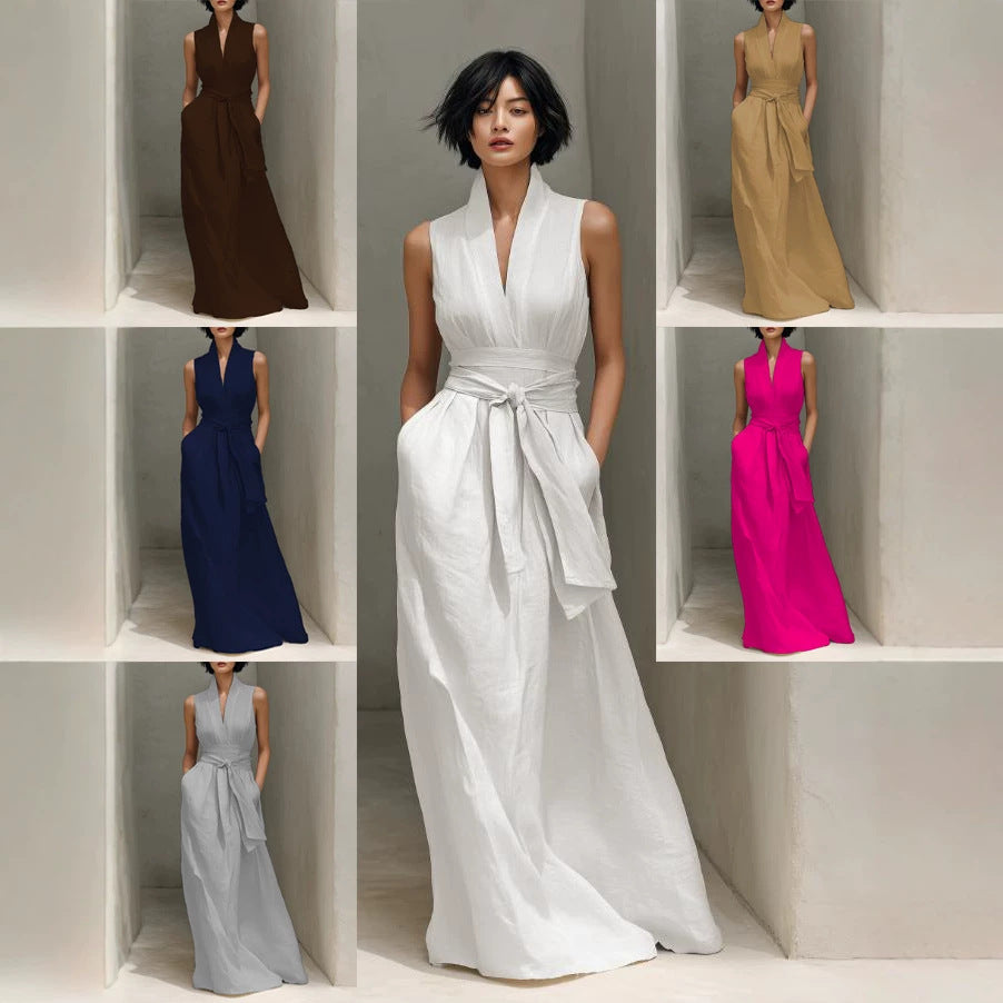 Women's Summer Solid Color Sleeveless Cold-shoulder Dress