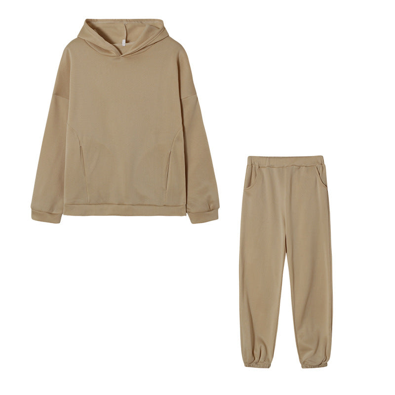Fashion Solid Color Hooded Casual Two-piece Suits