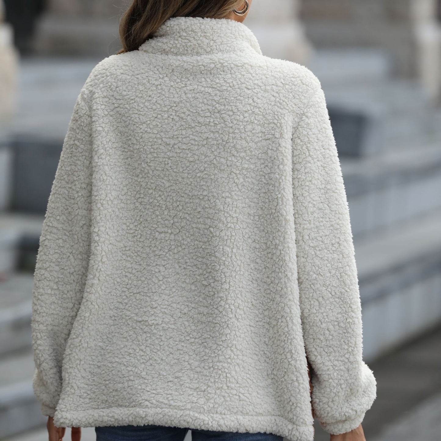 Women's Plush Long Sleeve Loose Round Neck Coats