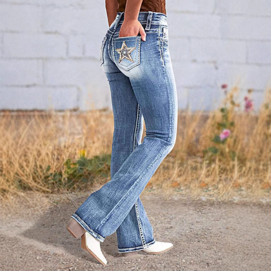 Women's Spring Embroidered High Quality Straight Slimming Jeans