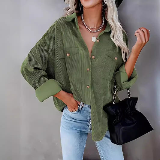 Women's Solid Color Buttons Corduroy Long Sleeve Blouses