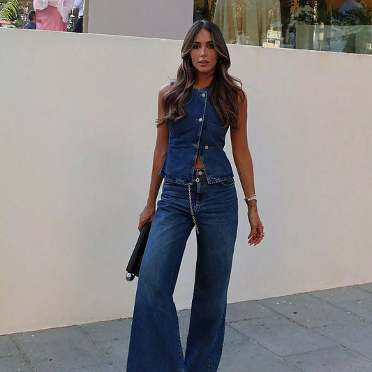 Women's Classic Elegant Sleeveless Fashion Denim Suits