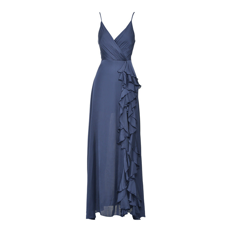 Women's Summer Brace High Waist Ruffles Irregular Slit Dresses