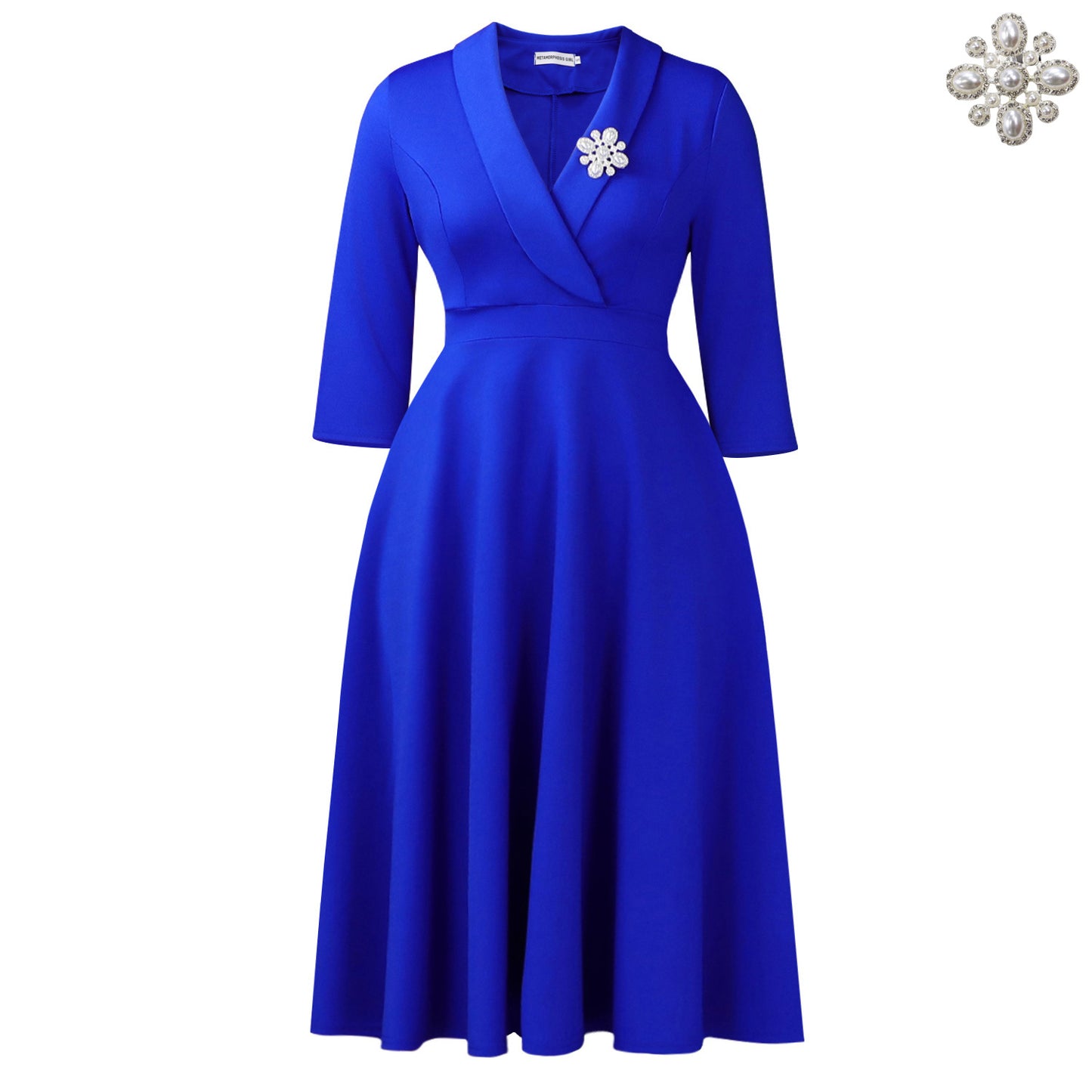 Women's Elegant Solid Color Polo Collar High Waist Dress