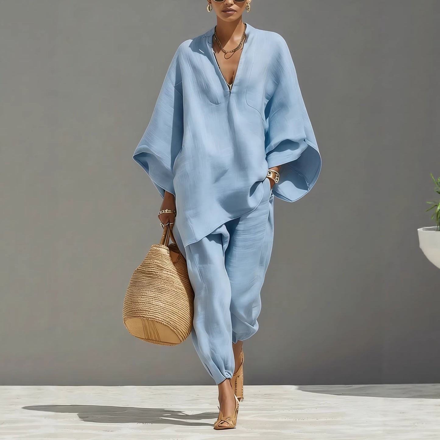 Women's Wear Style Design Batwing Sleeve Lazy Fashion Casual Suit