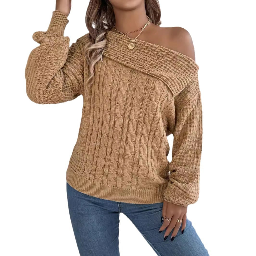 Women's Casual Sexy Lapel Twist Long Sleeve Sweater