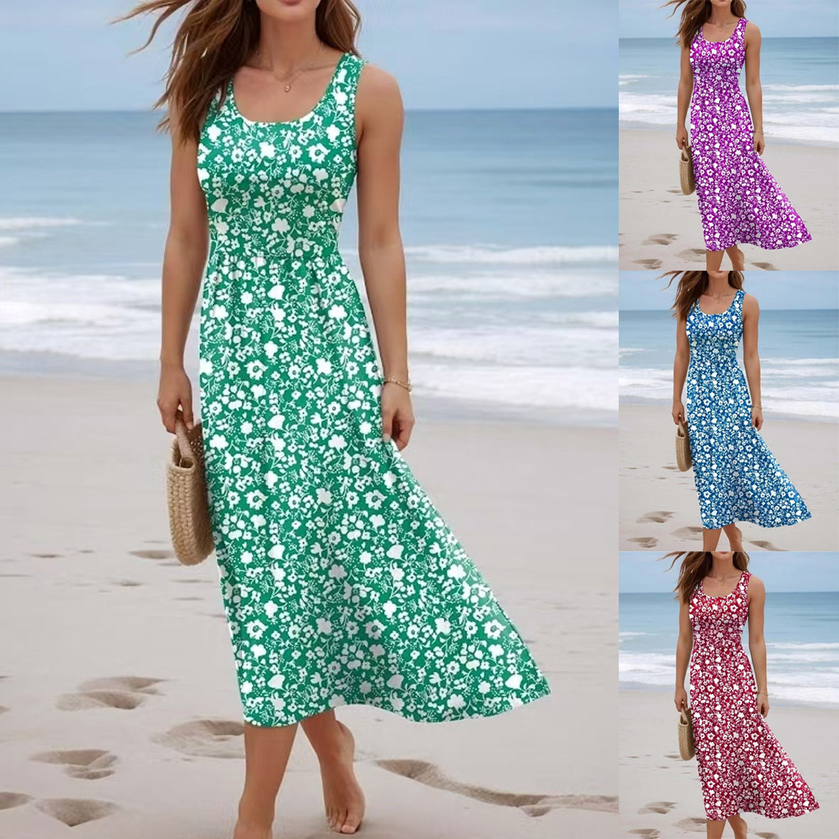 Women's Spaghetti Straps Sleeveless Comfortable Seaside Vacation Beach Dress