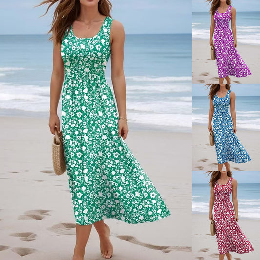 Women's Spaghetti Straps Sleeveless Comfortable Seaside Vacation Beach Dress