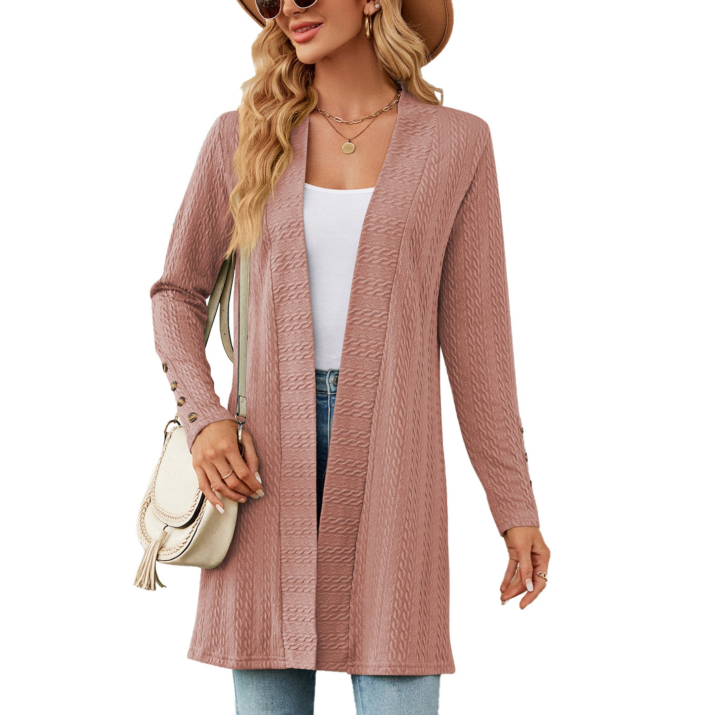 Women's Solid Color Buttons Long Sleeve Loose Women's Sweater