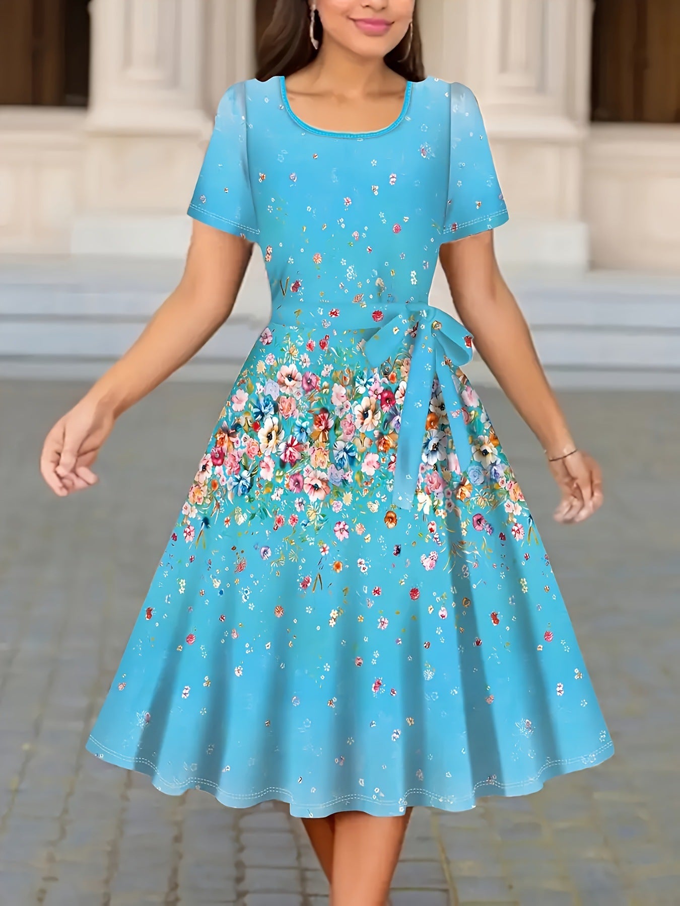 Women's Fashion Temperament Commute Floral Print Dress