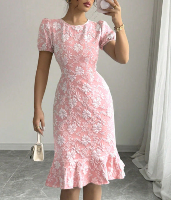 Women's Summer Bubble Sleeve Printed Elegant Fishtail Dress