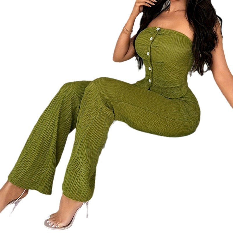 Women's Stretch Fastener Decoration Tube Flared Casual Summer Suits